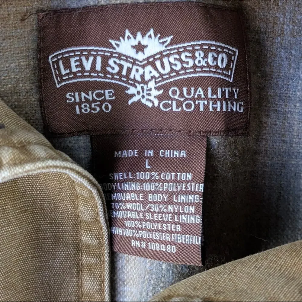 Levi’s Canvas Barn Coat Chore Jacket Flannel Lined Corduroy Collar Men’s L  F319